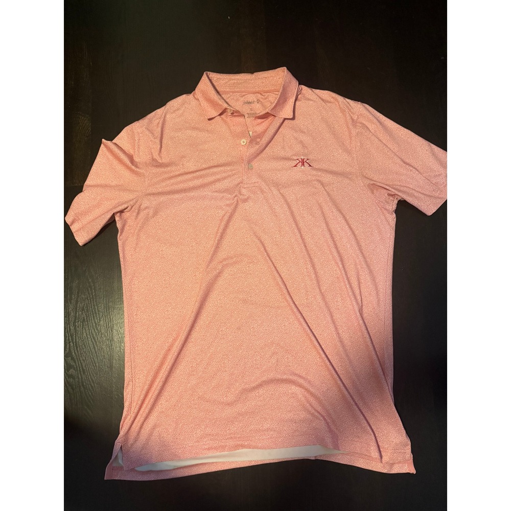 Johnnie-O Polo Shirt Large Pink Orange Excellent King Kamehameha Floral AOP L
